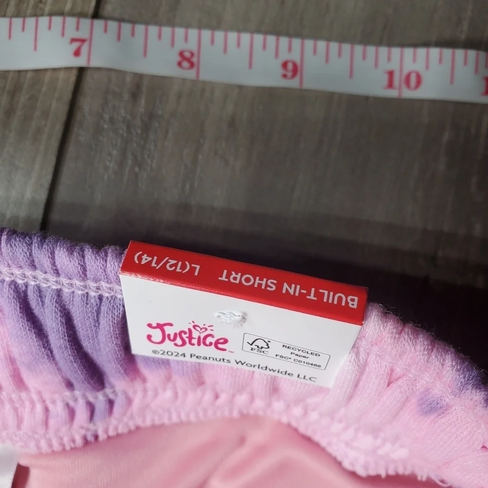 NWT Justice Girls Pink Purple Tie-Dye Snoopy Fleece Skirt Skort Size Large 12/14